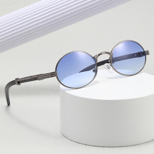 2025 cổ điển sang trọng kim loại kính mát cho nam giới phụ nữ nâu/Màu xanh hình bầu dục khung với biểu tượng tùy chỉnh kích thước nhỏ màu gỗ bóng râm Kính - Product Image 2