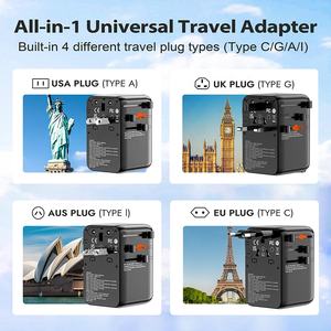 Worldplug PD 70W Multi-Puerto Adaptador de viaje universal Cargador rápido Teléfonos móviles Portátiles 10A Cable de cobre Enchufe adaptador mundial - Product Image 5