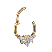 Cincin Hidung Septum Titanium ASTM F136 Fuxuan Lapis Emas PVD Bentuk Marquise, Cincin Tindik Model Clicker, Cincin Tindik Segmen Berengsel