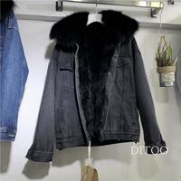 Veste en jean pour femme, épaisse et chaude pour l'hiver, avec col en fourrure amovible