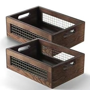 Handheld wooden storage baskets for kitchens, made of fruit wood, suitable for bathroom toiletries and <b>vegetables</b>. - Product Image 5