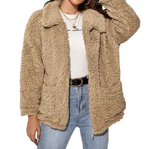 Neuankömmling Großhandel Fake Lamb Fur Jacket Luxus Frauen Kunst pelz Mantel mit Reiß verschluss