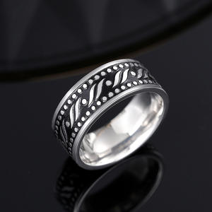 <b>Tungsten</b> Men's <b>Ring</b> <b>Black</b> Rhodium Plated Vintage Plant Pattern Everyday Wear Fine Jewelry DJ085 - Product Image 2