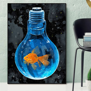 Salon décoration de la maison Cuadros Graffiti toile peintures poisson est dans l'ampoule affiches imprime images abstraites impression sur toile - Product Image 3