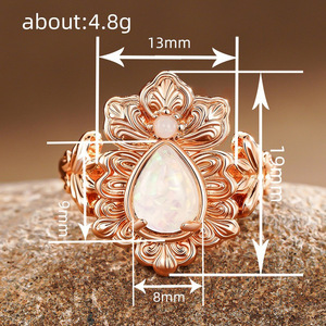 Anello da donna con fiore di iride e pietra iridescente, stile naturale, gioiello alla moda - Product Image 4