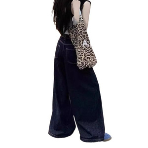 2025 nuevos pantalones de trapeador de cintura alta azul oscuro de estilo Retro americano para mujer pantalones vaqueros finos de pierna ancha para primavera otoño - Product Image 3