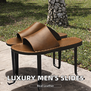 Sandales de luxe pour hommes en cuir de vachette véritable, design italien classique, semelle amortissante, pantoufles plates en cuir véritable, grande taille 48, fabrication artisanale. - Product Image 2