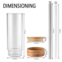 Gobelet en verre grande capacité avec couvercle en bambou et paille, 16 oz, résistant au chaud et au froid, base antidérapante en bambou, verre en bambou pour tasses