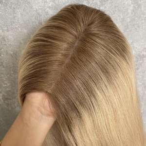 HD Lace Front Mono Top Perruque Longue Ligne Droite Vague Profonde <span class=keywords><strong>Beige</strong></span> Clair <span class=keywords><strong>Blond</strong></span> Platine Blonde Racines Foncées Utilisation de Cheveux Produit Capillaire - Product Image 5