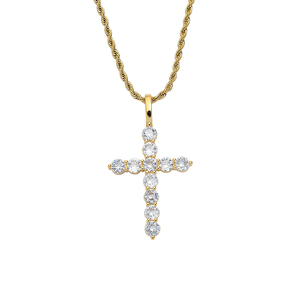 Collier chaîne corde CN290 avec pendentif croix hip-hop plaqué or et micro-pavé de zirconiums AAA pour hommes et femmes – Idéal pour les fêtes - Product Image 1