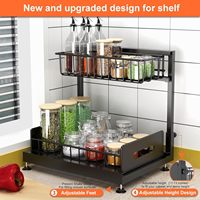 Organisateur de cuisine ajustable à 2 niveaux en métal en forme de L pour évier, solution de rangement coulissante sous l'évier