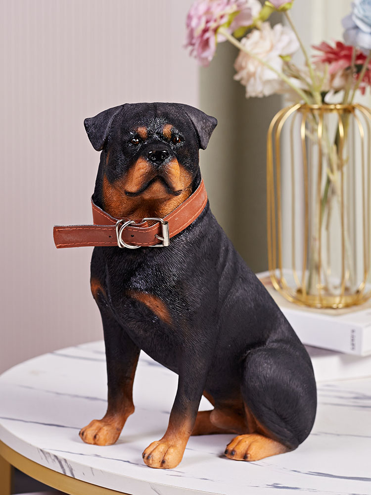 Life-Size Decorative Black Rottweiler Dog Statue Playful Sitting
