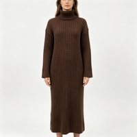 Robe longue en maille côtelée noire de haute qualité pour femme, personnalisable OEM & ODM, collection Gillian Midi, vente en gros