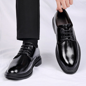 Zapatos de vestir de cuero para hombre, con punta en pico, con cordones, Oxford, para boda, negocios, otoño, formales, suela suave, color sólido - Product Image 4