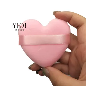 Customized new design heart shaped powder puff cosmetic cotton wool puffs triangle makeup powder puff
