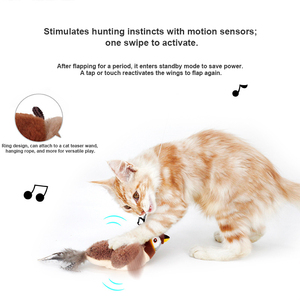 Venta al por mayor de fábrica, juguetes interactivos para gatos con USB, juguetes inteligentes de peluche para mascotas, alas que aletean, Gorrión interactivo nuevo - Product Image 2