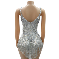 Rok Bodysuit Berhiaskan Mutiara Kristal Rhinestone untuk Wanita - Pakaian Panggung Mewah dengan Rumbai