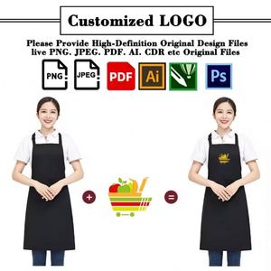Tablier de cuisine unisexe noir avec logo, lavable en machine, imperméable, avec poches latérales, pour le nettoyage, approvisionnement en gros, personnalisable - Product Image 2