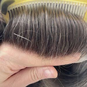 Prótesis Capilar de Encaje Francés con Frente Decolorado y Base de PU para <span class=keywords><strong>Hombre</strong></span>, Venta al por Mayor, Cabello Q6 # Parche 310 para Cabello Gris - Product Image 2