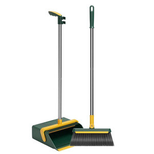 Foldable Stand Up <b>Broom</b> And Dustpan Set Steel <b>Handle</b> Plastic Dustpan Green Color Household Cleaning Tool - Product Image 1