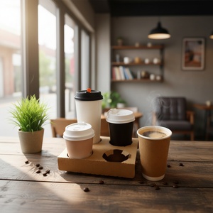 Vasos de Papel Kraft de Doble Pared Desechables al por Mayor de Sunshine Factory, 8oz, 12oz, 16oz, 20oz, Aptos para Alimentos, para Café Caliente, Leche, Té, con Tapas - Product Image 1