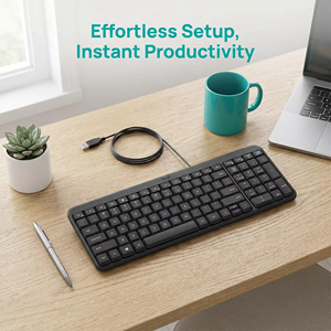 Logitech K106 Wired Keyboard, Home Use 99-key Membrane Keyboard, <b>USB</b> Interface, <b>Plug</b> and Play, Anti-spill Design, K106 - Product Image 5