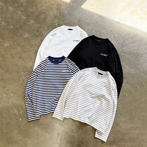 Magliette Termiche a Righe Personalizzate 100% Cotone, T-Shirt a Maniche Lunghe in <span class=keywords><strong>Maglia</strong></span> Waffle, Vestibilità Ampia, Felpa Oversize con Collo Tondo per <span class=keywords><strong>Uomo</strong></span> - Product Image 1