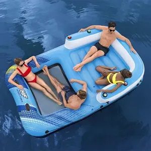 Bote inflável para lago e ilha com suporte para copo e guarda-sol removível, verde, para 5 a 6 pessoas