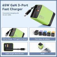 Chargeur USB C GaN 65W PD3.0 QC3.0 PPS à charge rapide, adaptateur secteur intelligent 2C1A 65W pour ordinateurs portables et téléphones
