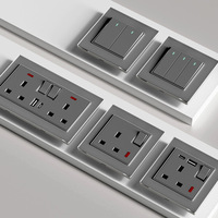 Prise murale standard britannique 13A avec port de charge rapide USB Type C, panneau en verre trempé gris, prise britannique standard 86, type 3 broches