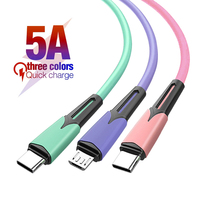 Kabel Pengisi Daya USB 3 in 1 5A Pengisi Daya Cepat dengan Bahan TPE Konektor Micro USB Type-C L untuk Ponsel & Tablet