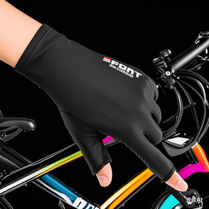Sport Ice Silk Sun Protection <b>Gloves</b> Unisex <b>Thin</b> Breathable With Two Finger Opening For Driving Cycling Touchscreen - Product Image 2