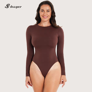 SSHAPER Logo accepté femmes à manches longues body moulante Compression une pièce sans couture slip respirant Shapewear string - Product Image 1