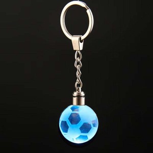 Wholesale Popular 30mm Basketball Crystal Keyholder Football Keychain Globe Led Light Glass Ball Keyring for Kids Giveaways