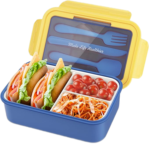 Lonchera Bento para Niños y Adultos, 3 Compartimentos, Apta para Microondas y Lavavajillas, Plástico Portátil, Capacidad de 1-3L - Product Image 1