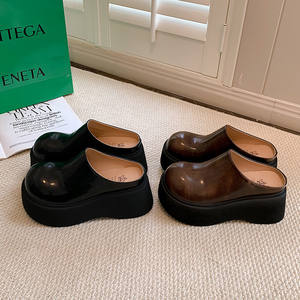 Chaussures d'extérieur à bout rond et semelles plates, couleur unie, en cuir véritable, style rétro confortable - Product Image 6