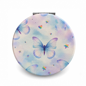 Espejo Compacto de Mariposa con Efecto Líquido, Espejo de Doble Cara con Forma de Mariposa 3D, Estrellas Flotantes, Purpurina y Arcoíris Pastel - Product Image 2