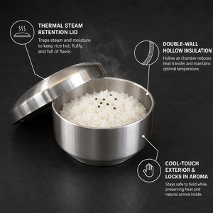 Tazón de Arroz de Doble Pared de Acero Inoxidable 304 con Tapa, Plateado Cepillado, Contenedor Coreano Gonggibat para Arroz al Vapor, para Suministros de Vajilla de Restaurante - Product Image 5