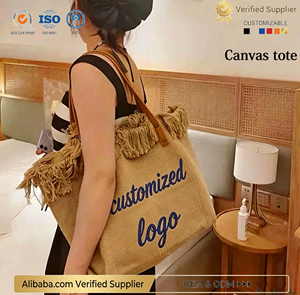 Bolsa de Mano Extra Grande para Mujer, Diseño de Letras en Lona, Asa de Hombro, Cierre de Cremallera, Gran Capacidad, Logotipo Personalizado - Product Image 1
