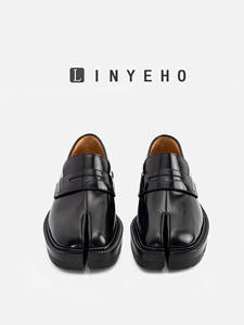 Zapatos planos informales de cuero genuino de estilo británico, zapatos de suela gruesa <span class=keywords><strong>Tadi</strong></span> con punta dividida para hombre, mocasines de trotón de cerdo perezoso para mujer, mocasines individuales - Product Image 6