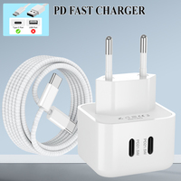 Cargador de Pared Portátil de Alta Calidad con Doble Puerto PD, Carga Súper Rápida, Enchufe EU/UK Tipo C, 20W