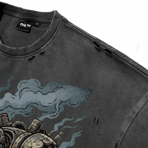 Vintage Acid Wash Distress with Letter Print Men's Breathable <b>T</b>-<b>Shirts</b> Industrial Streetwear Oversized cotton Tees for Wholesale - Product Image 5