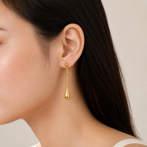 ต่างหูทรงหยดน้ำยาว สแตนเลสสตีล ชุบทอง 14K แบบสุญญากาศ ประดับลูกปัดโซ่ลายงู ขนาด 50 มม. - Product Image 5