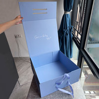 Emballage en carton de luxe avec logo écologique, fermeture personnalisée, boîte cadeau pour chaussures bleue avec logo, boîtes rigides pliables en papier faites à la main