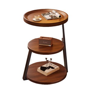 Mesa auxiliar pequeña marrón rústica de 3 niveles, mesa auxiliar <span class=keywords><strong>circular</strong></span> de cintura delgada y compacta, <span class=keywords><strong>estante</strong></span> de almacenamiento para mesita de noche de té, sala de estar - Product Image 1