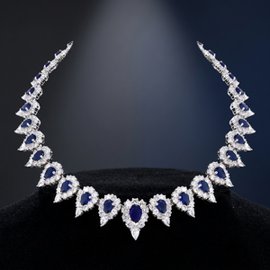 New Women's Blue Classic Fancy <b>Statement</b> <b>Necklace</b> Rhodium Plated Brass Link Chain with Zircon Stones for Engagement Wedding Gift - Product Image 2