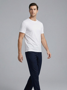 Camiseta de Manga Corta para Hombre, Estilo Vintage de Alta Gama, Corte Ajustado, Algodón Mercerizado con Amoníaco Líquido de Doble Cara, Cuello Redondo, Color Sólido - Product Image 6