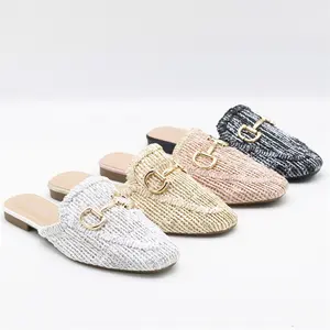 Neue Mode Maulesandalen Sommer Leder Damen-Sandalen Hausschuhe flacher Boden halbe Schuhe Sandalen