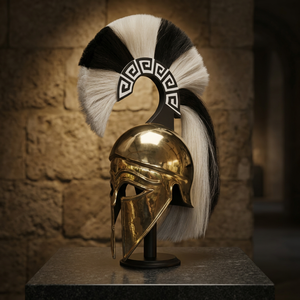 Casco corintio griego medieval, casco espartano, acero calibre 18, recubierto de latón, casco corintio antiguo chapado en negro y blanco - Product Image 3