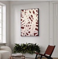Peinture murale moderne, lignes minimalistes françaises, abstraites, rouge-brun, haut de gamme, grande peinture décorative encadrée pour mur derrière le canapé